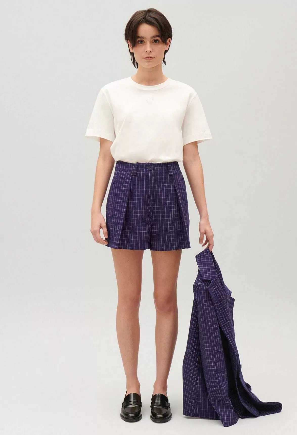Claudie Pierlot Indigo Checked Shorts*Women Skirts And Shorts