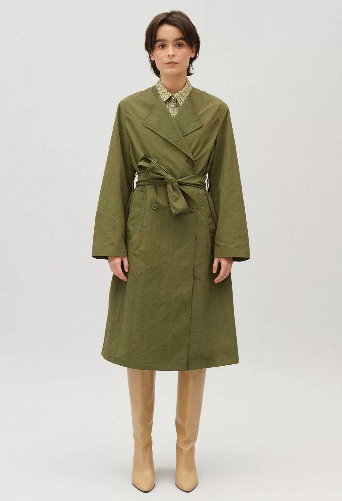 Claudie Pierlot Khaki Nylon Mid-Length Trench Coat*Women Jackets And Coats