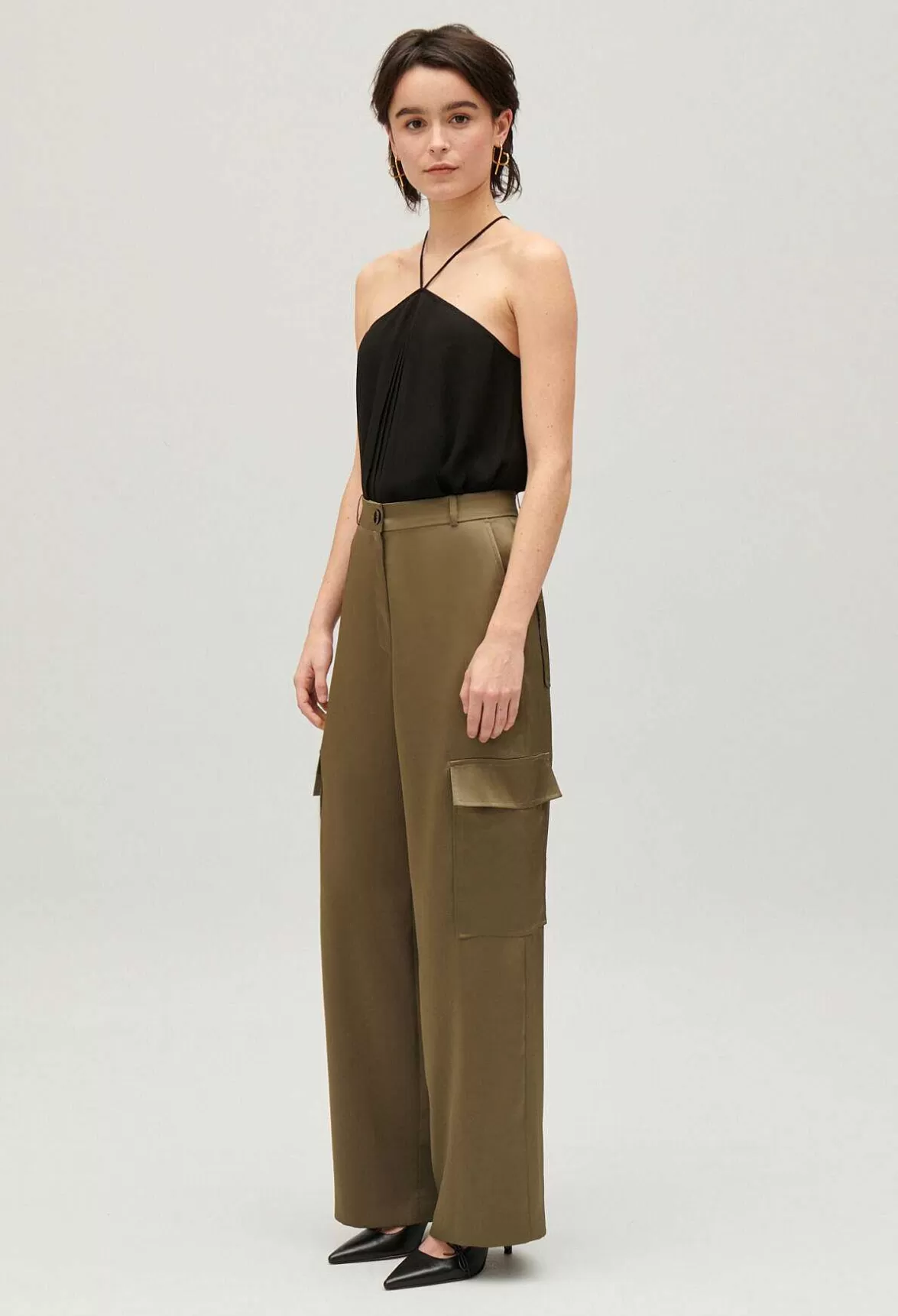 Claudie Pierlot Khaki Satin-Effect Floaty Cargo Trousers*Women Jeans And Trousers