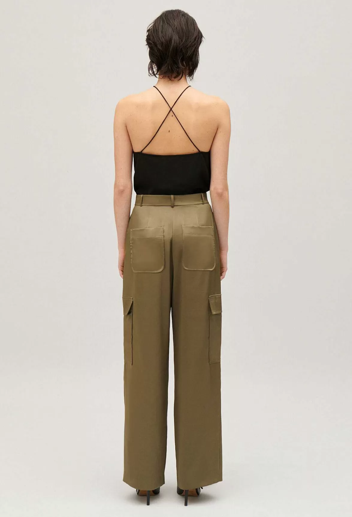 Claudie Pierlot Khaki Satin-Effect Floaty Cargo Trousers*Women Jeans And Trousers