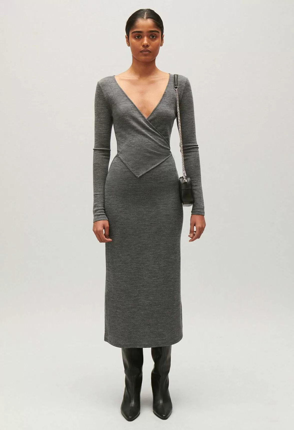 Claudie Pierlot Light Grey Wool Jersey Midi Dress*Women Dresses
