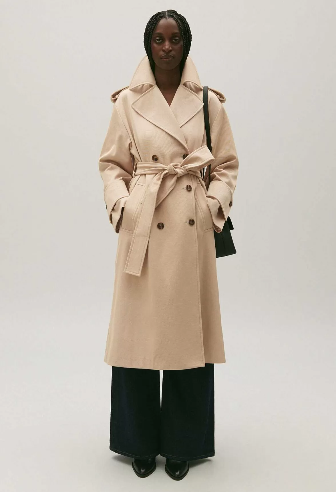 Claudie Pierlot Long Beige Cotton Trench Coat*Women Jackets And Coats