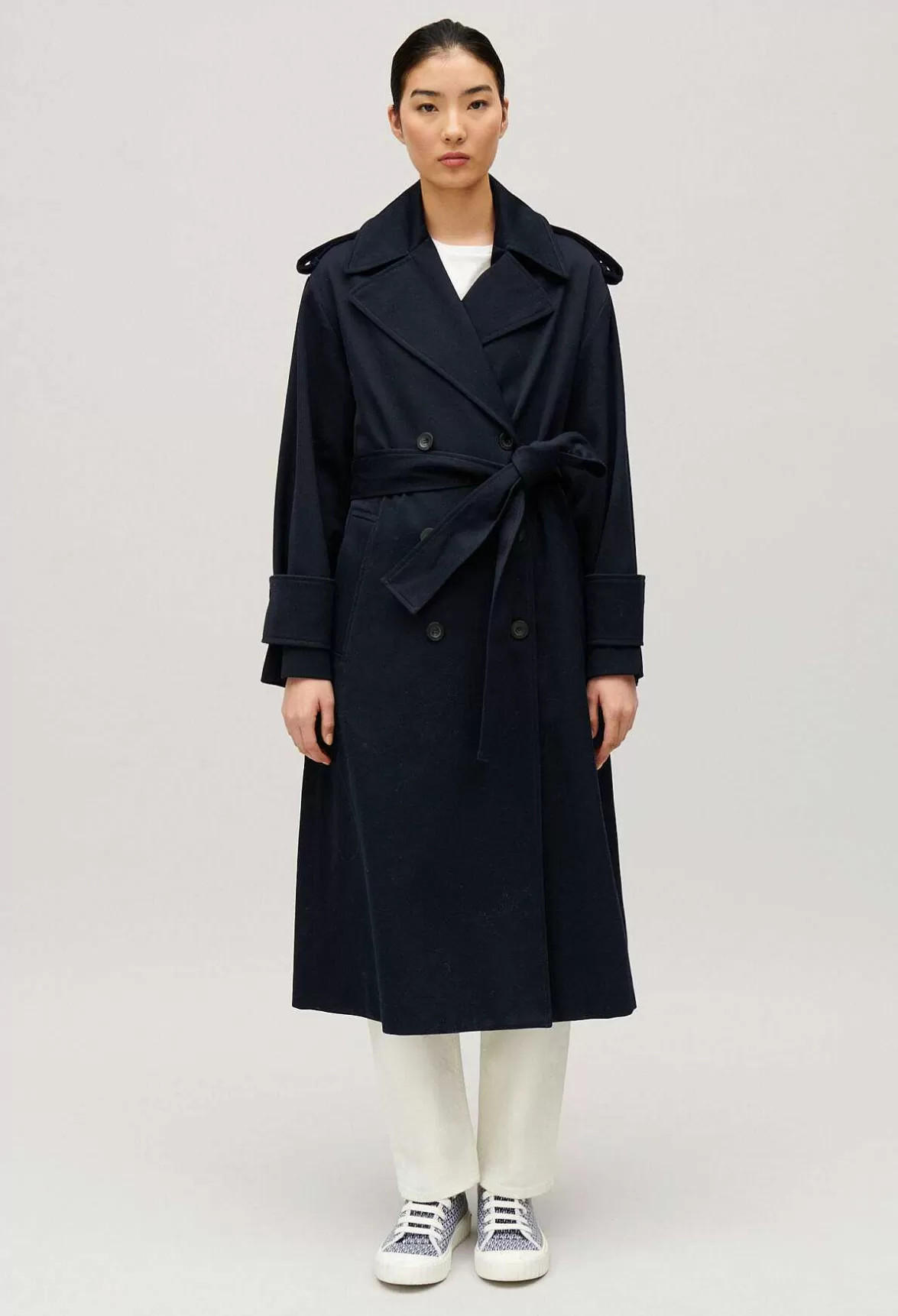 Claudie Pierlot Long Navy Trench Coat*Women Jackets And Coats