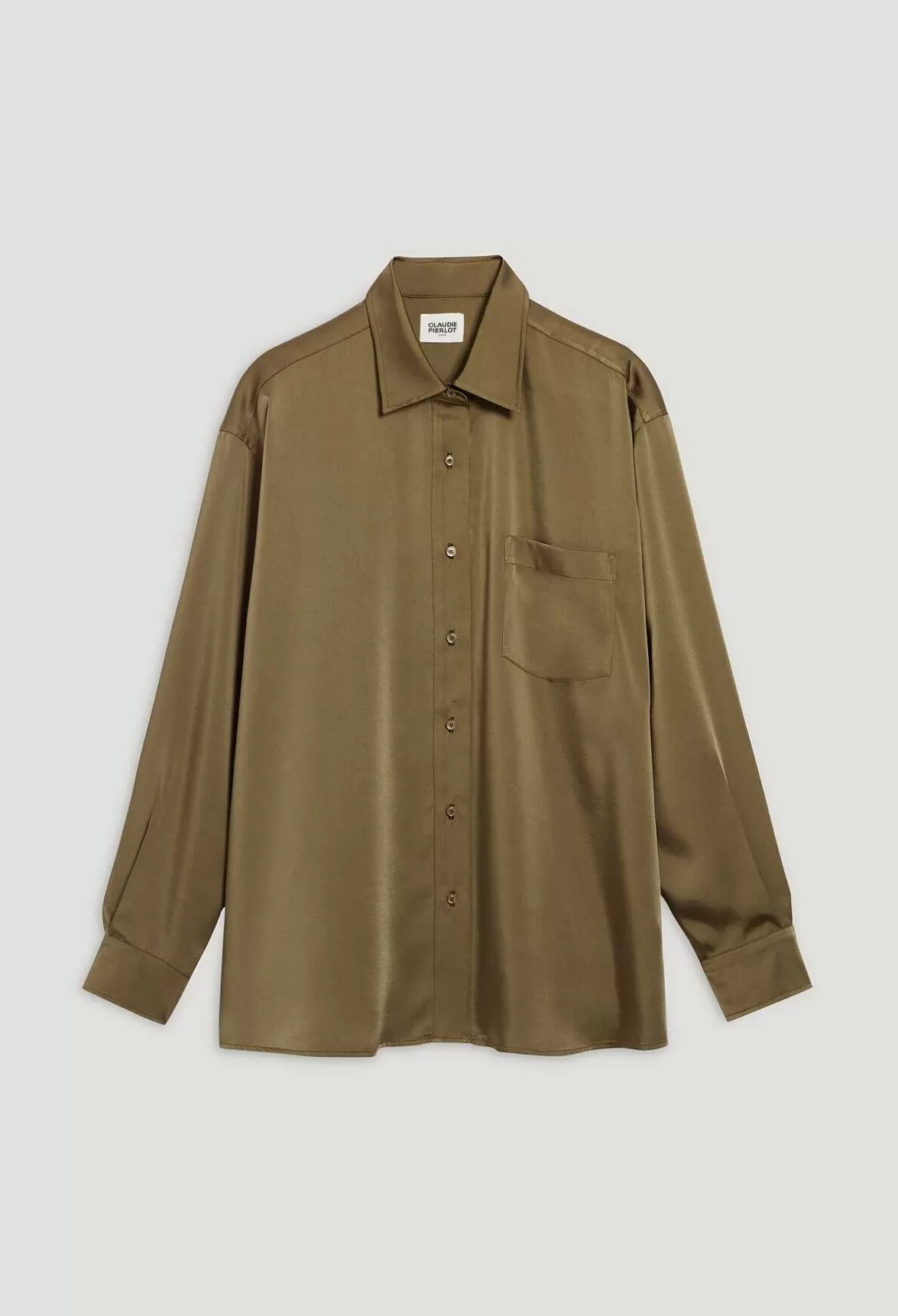 Claudie Pierlot Loose-Fit Khaki Satin-Effect Shirt*Women Tops And Shirts