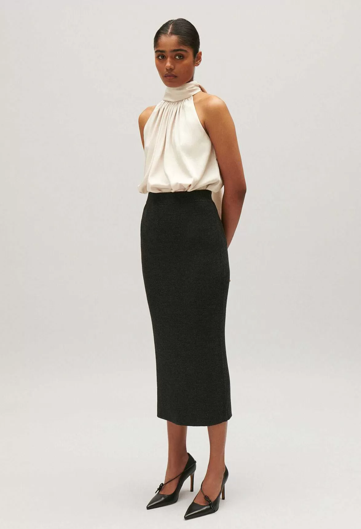 Claudie Pierlot Marled Grey Knit Maxi Skirt*Women Skirts And Shorts