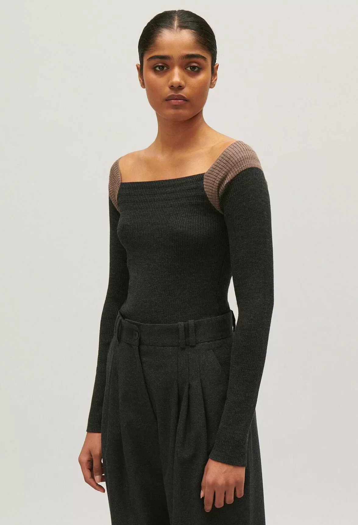 Claudie Pierlot Marled Grey Ribbed Jumper*Women Sweaters And Cardigans