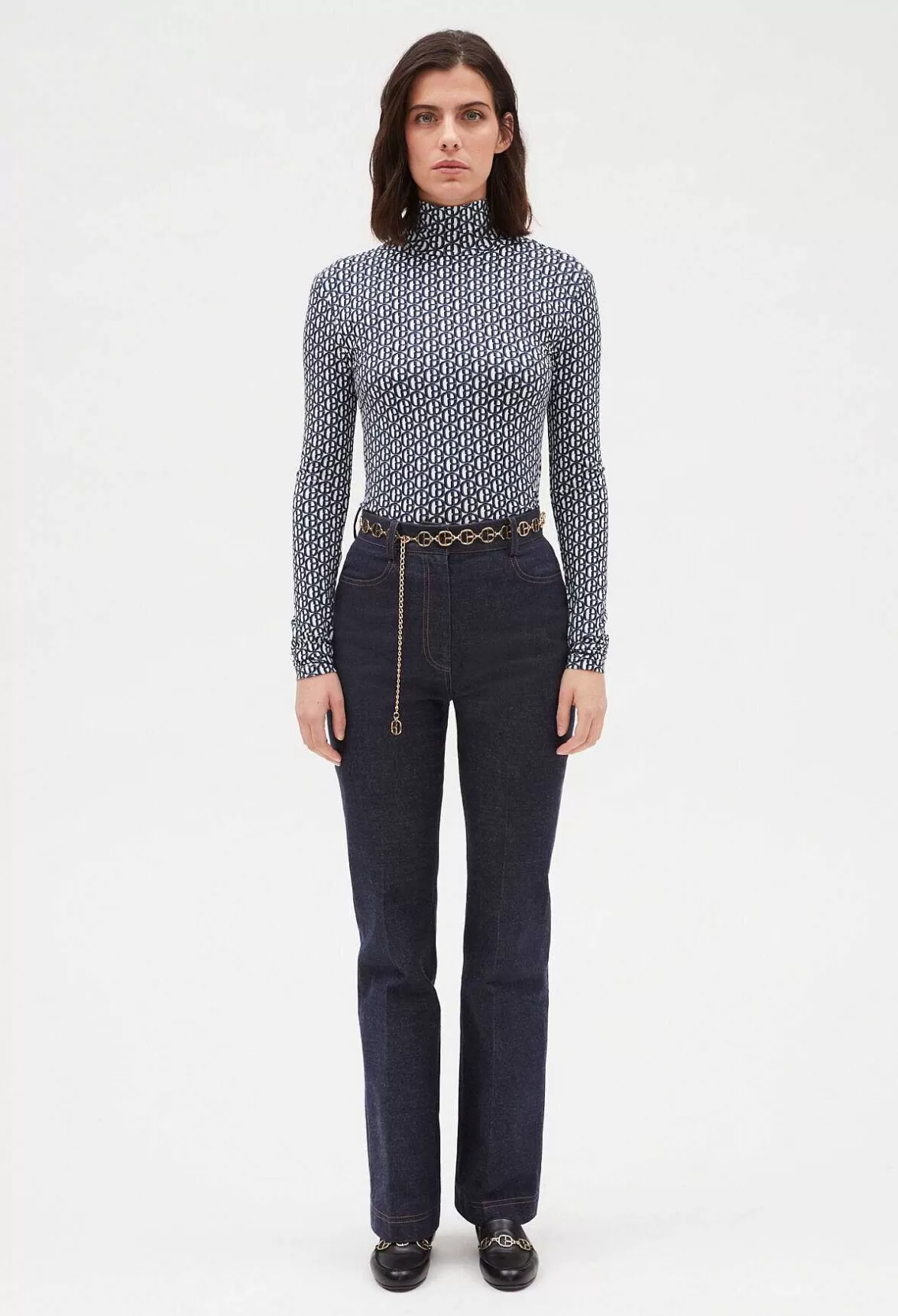 Claudie Pierlot Monogrammed Blue Roll-Neck T-Shirt*Women T-Shirts
