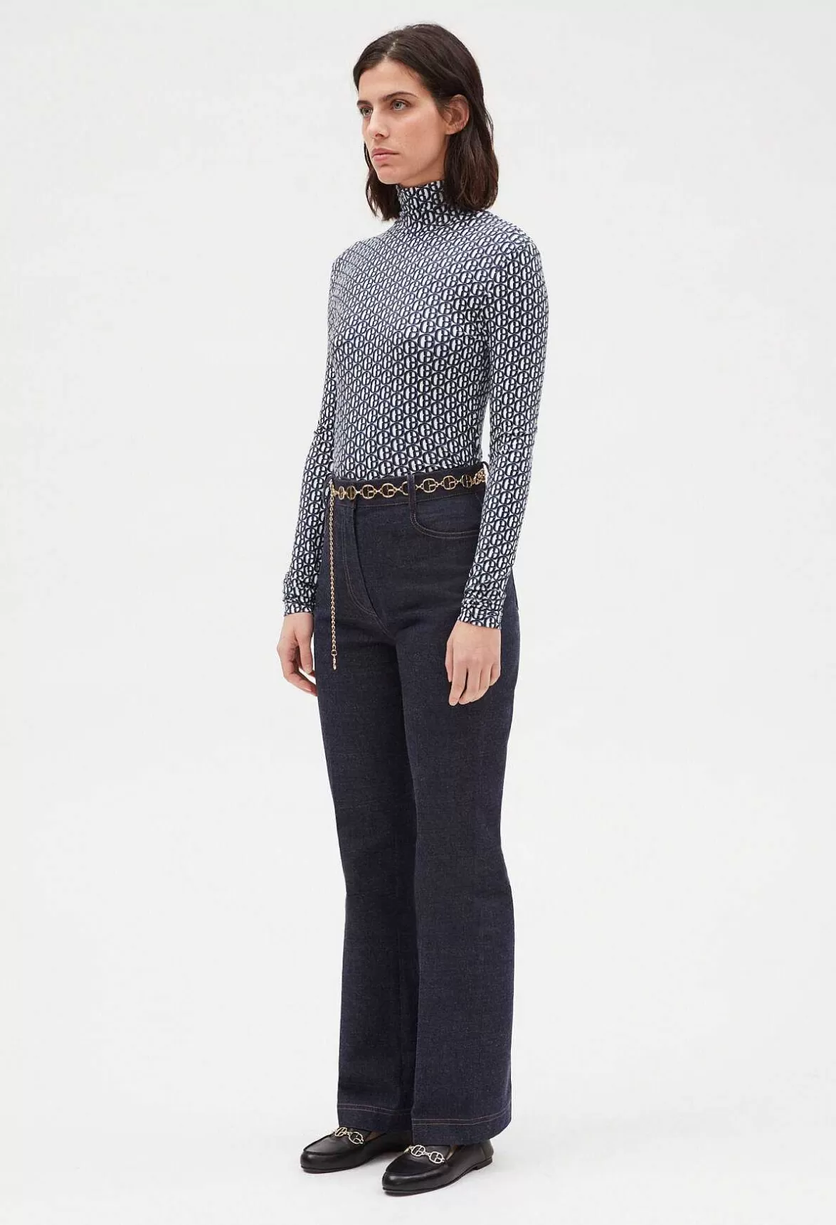 Claudie Pierlot Monogrammed Blue Roll-Neck T-Shirt*Women T-Shirts