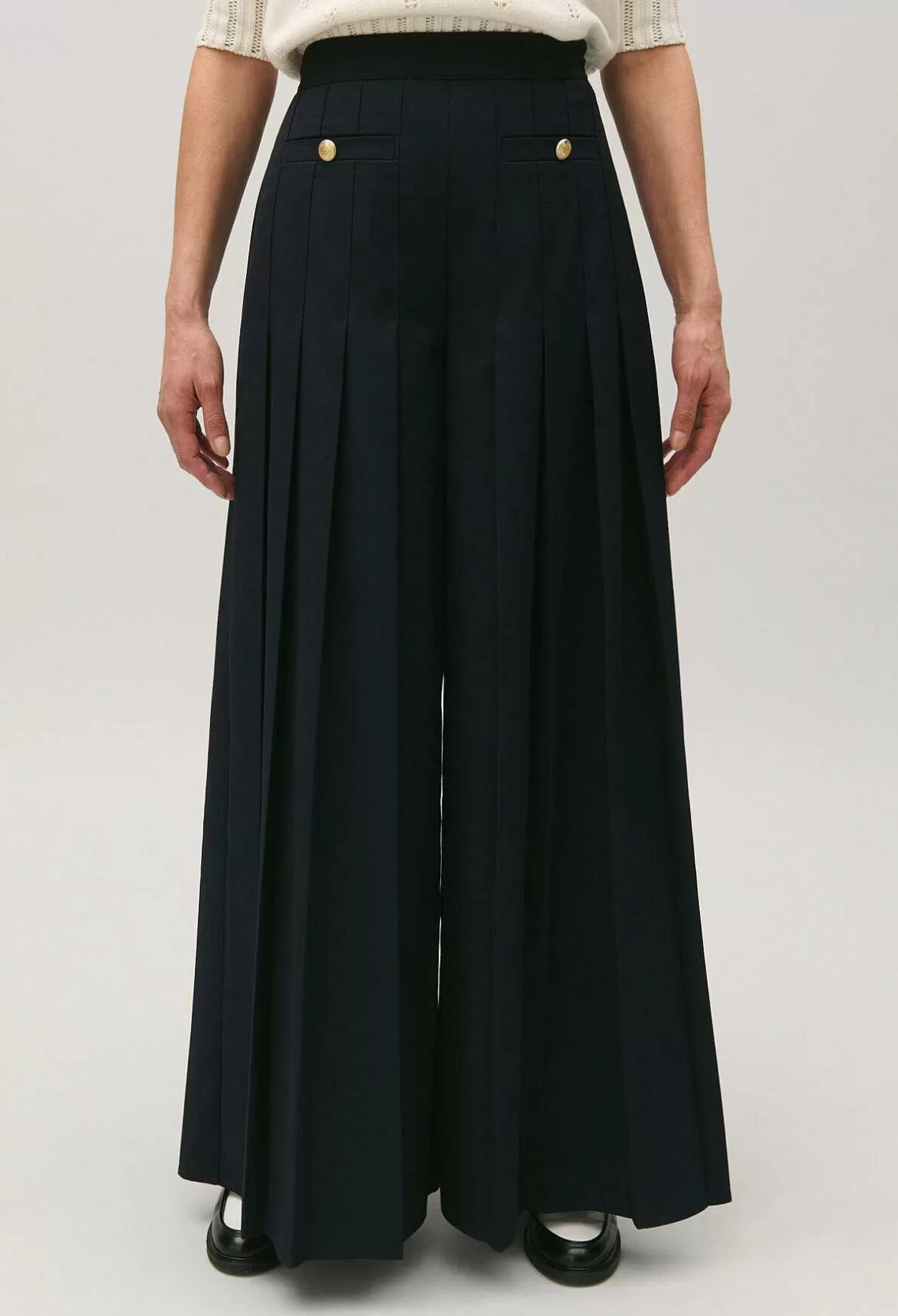 Claudie Pierlot Navy Blue Loose-Fit Creased Trousers*Women Jeans And Trousers