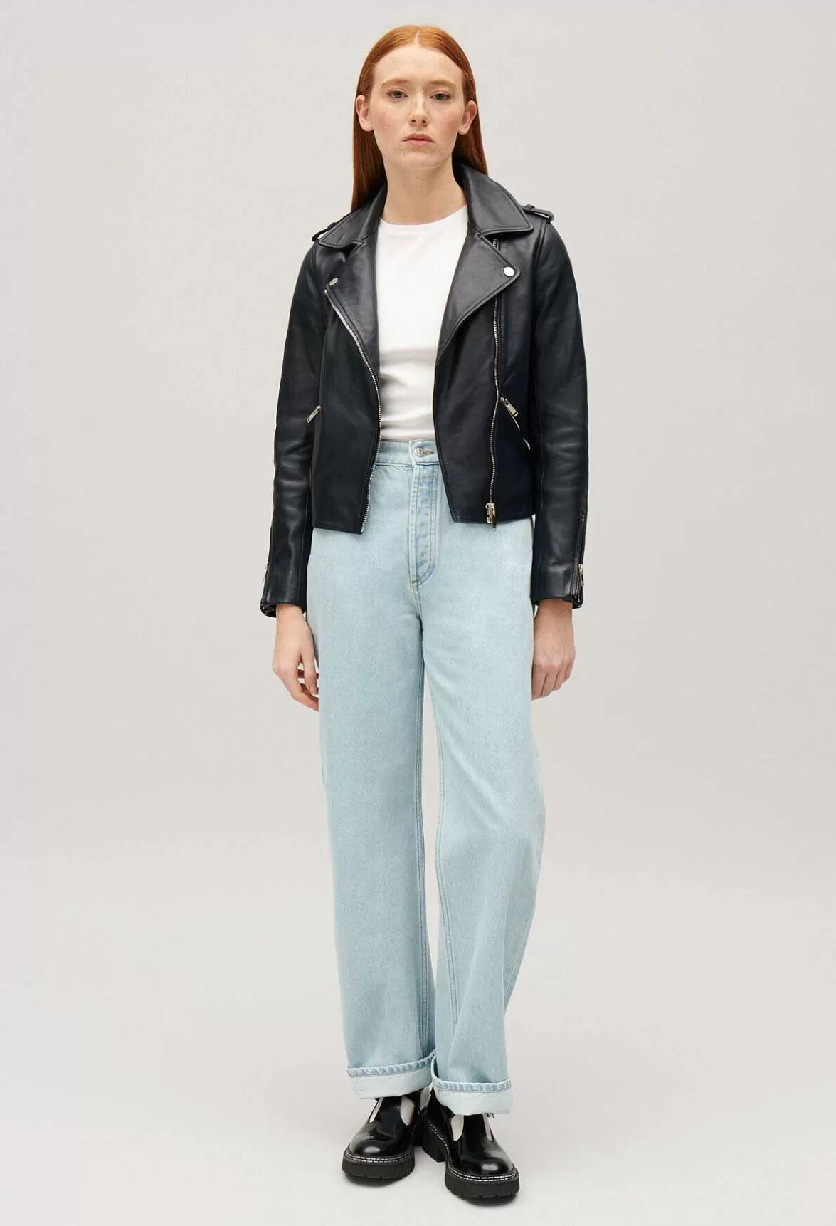 Claudie Pierlot Navy Blue Smooth Leather Jacket*Women Jackets And Coats