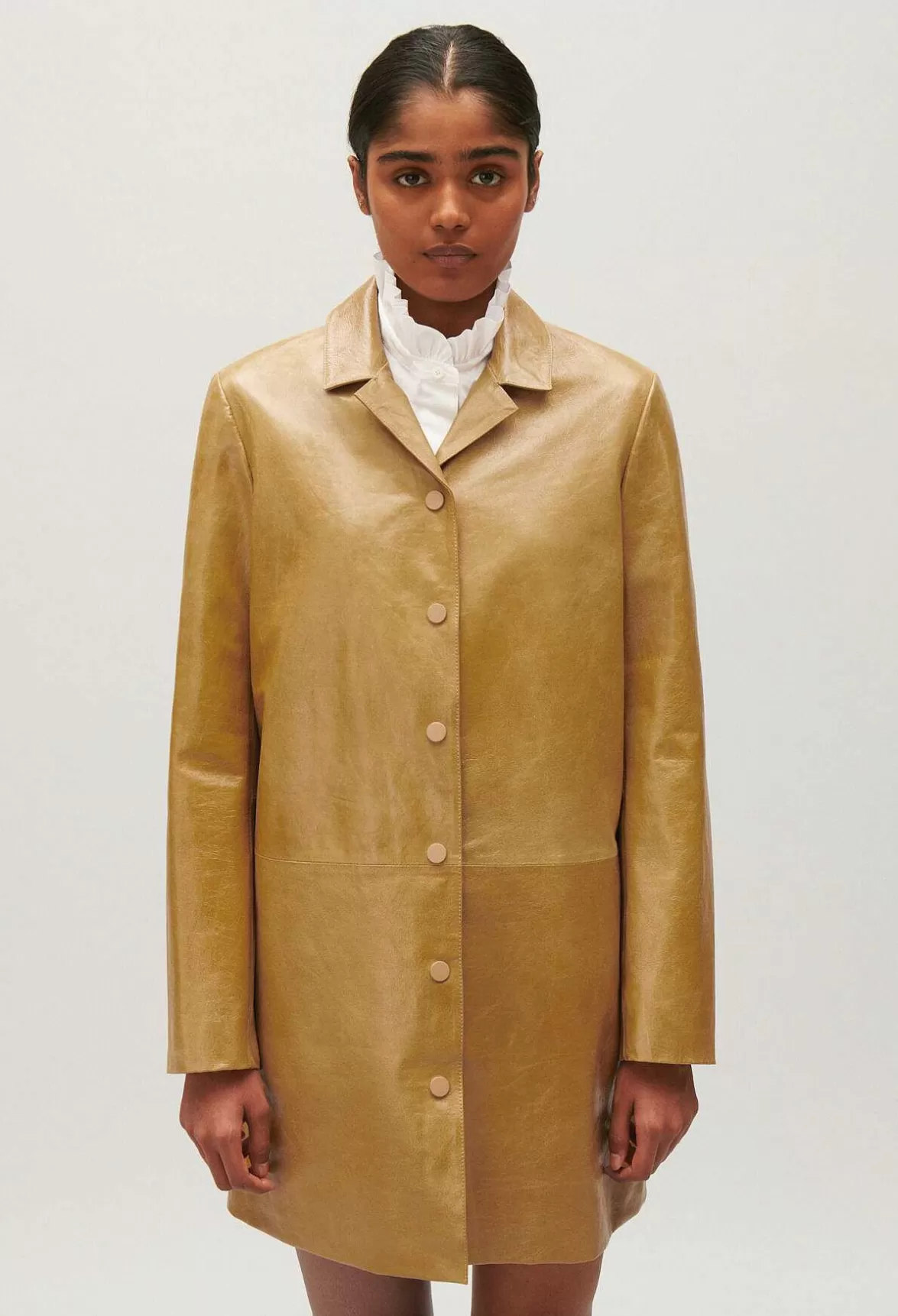 Claudie Pierlot Ochre Yellow Long Leather Jacket*Women Jackets And Coats