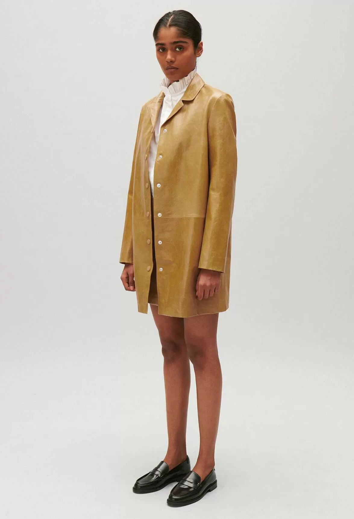 Claudie Pierlot Ochre Yellow Long Leather Jacket*Women Jackets And Coats