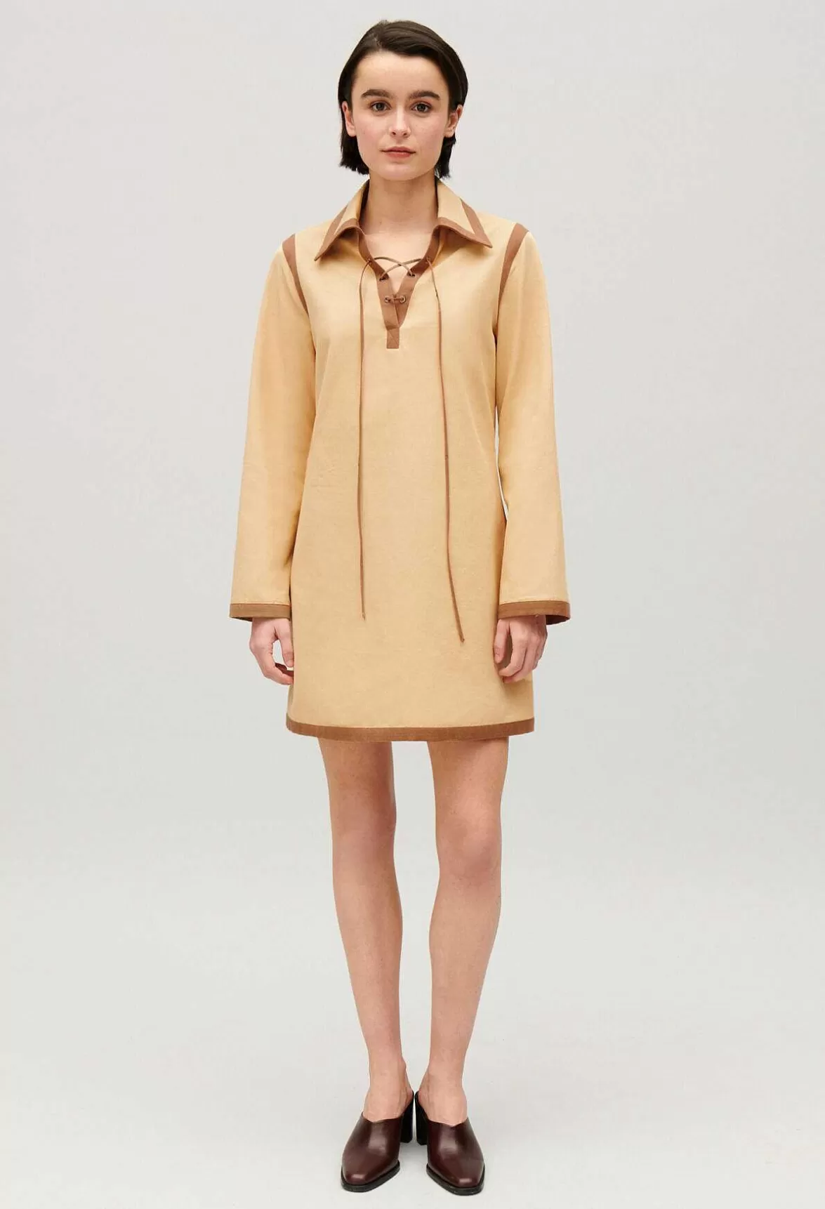Claudie Pierlot Short Beige Lace-Up Dress*Women Dresses