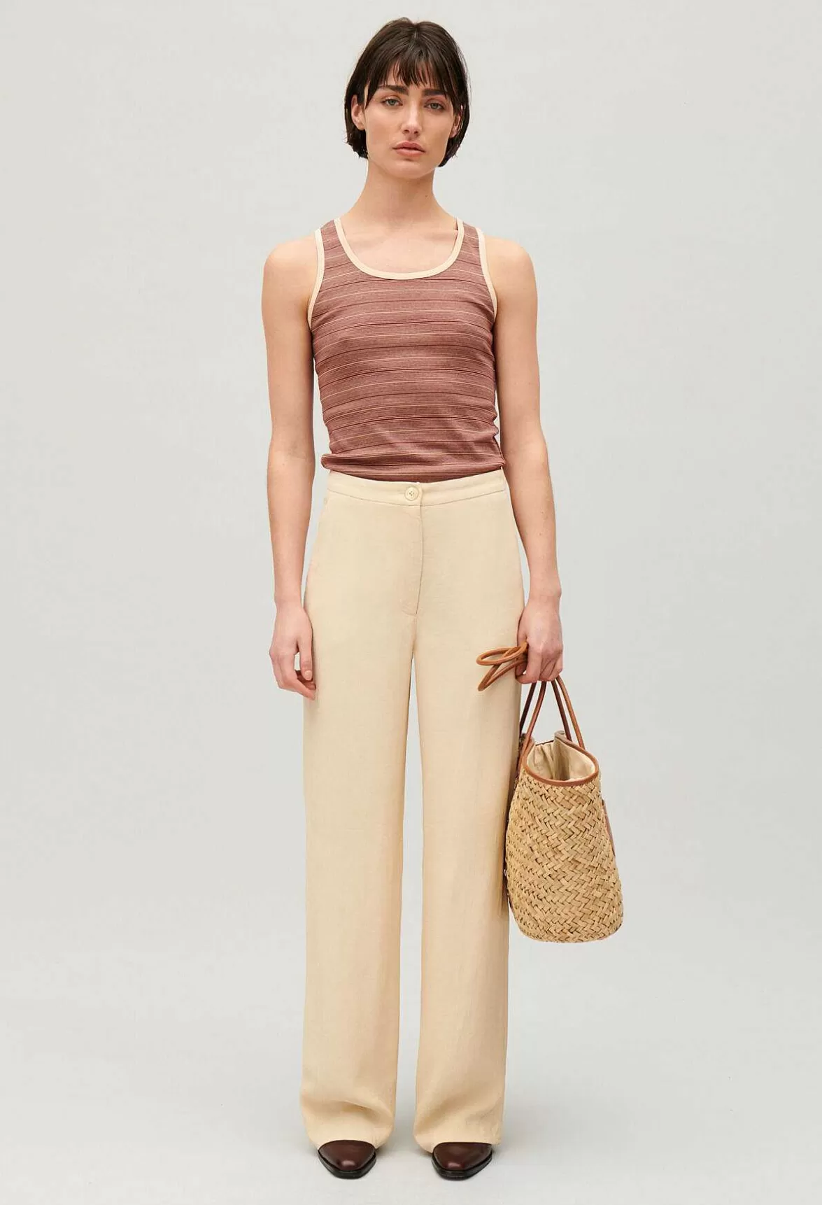 Claudie Pierlot Striped Brown Vest Top*Women T-Shirts