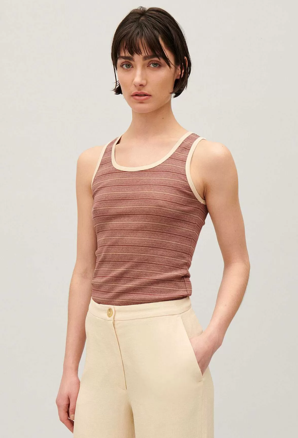 Claudie Pierlot Striped Brown Vest Top*Women T-Shirts