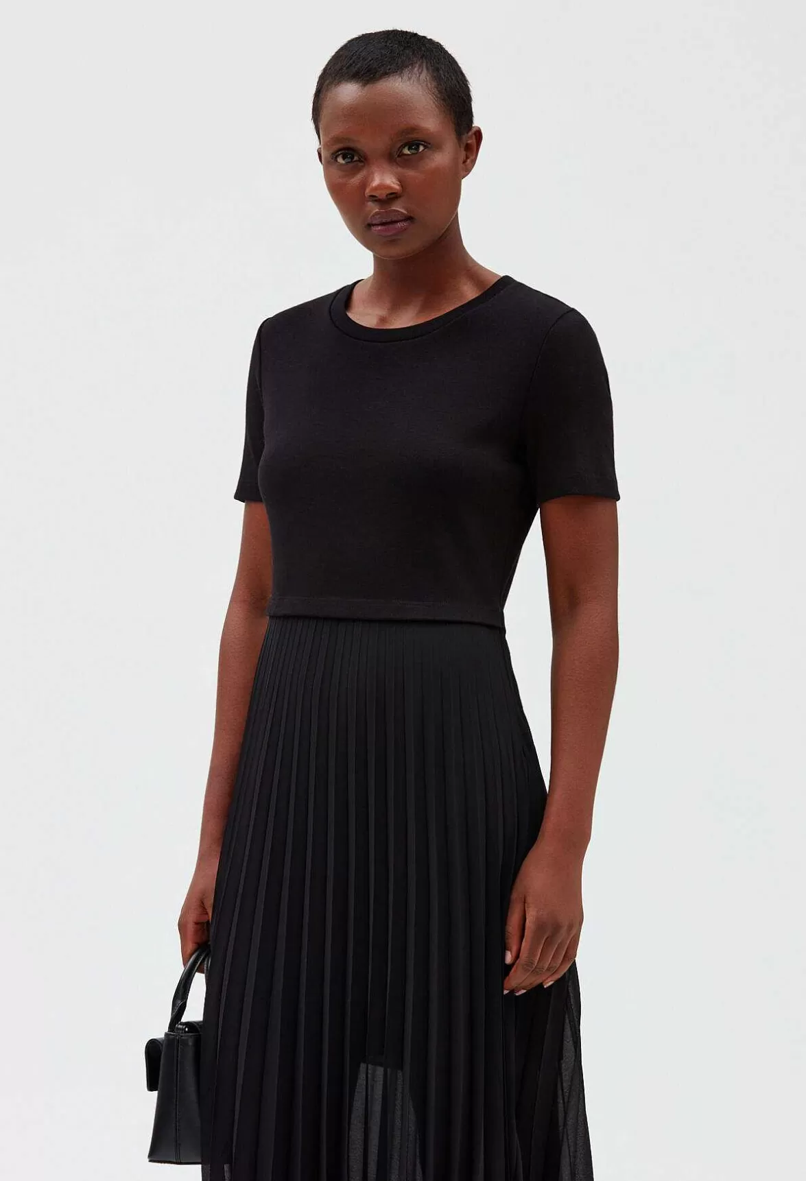 Claudie Pierlot Twist Black Bi-Material Midi Dress*Women Dresses