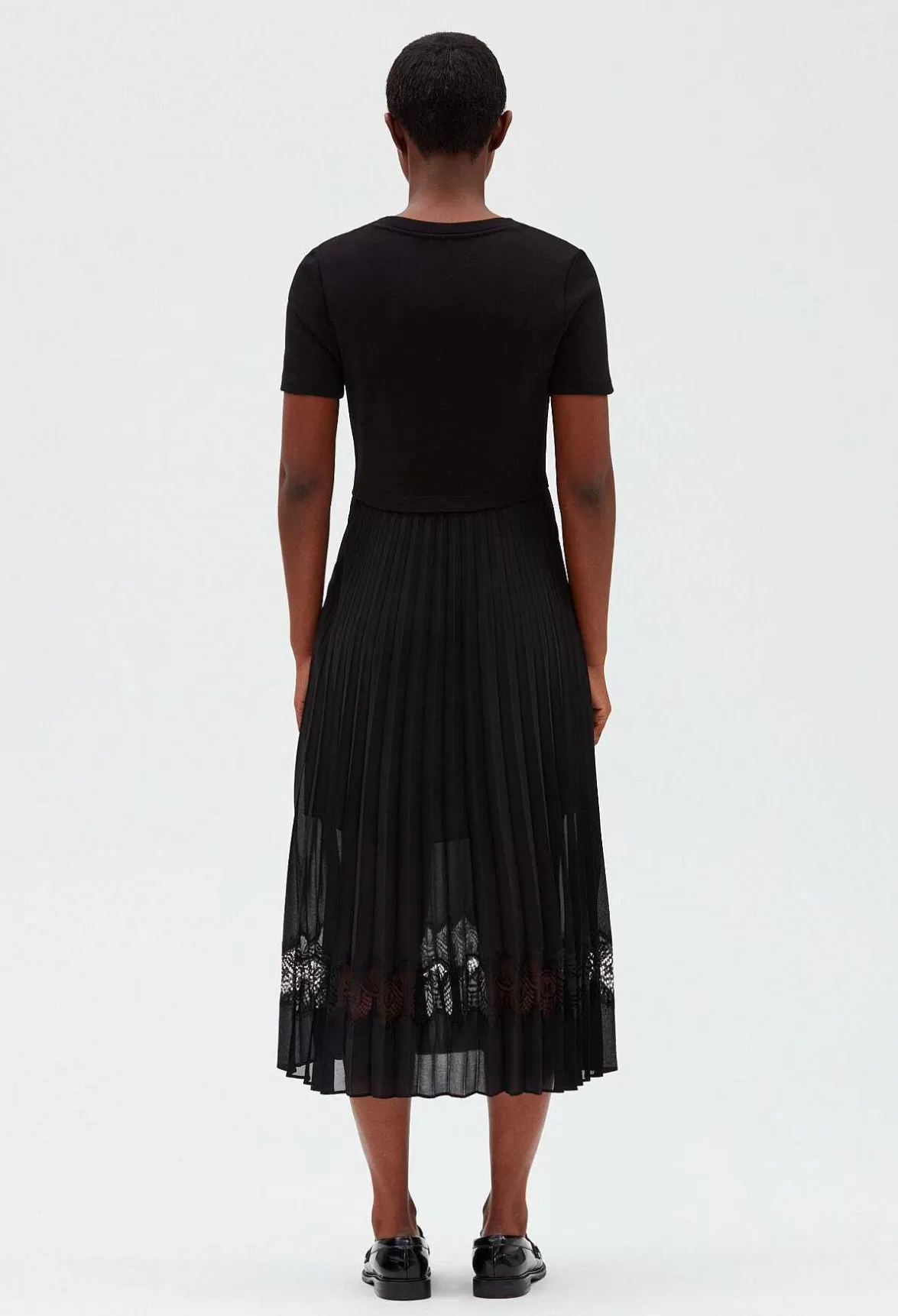 Claudie Pierlot Twist Black Bi-Material Midi Dress*Women Dresses