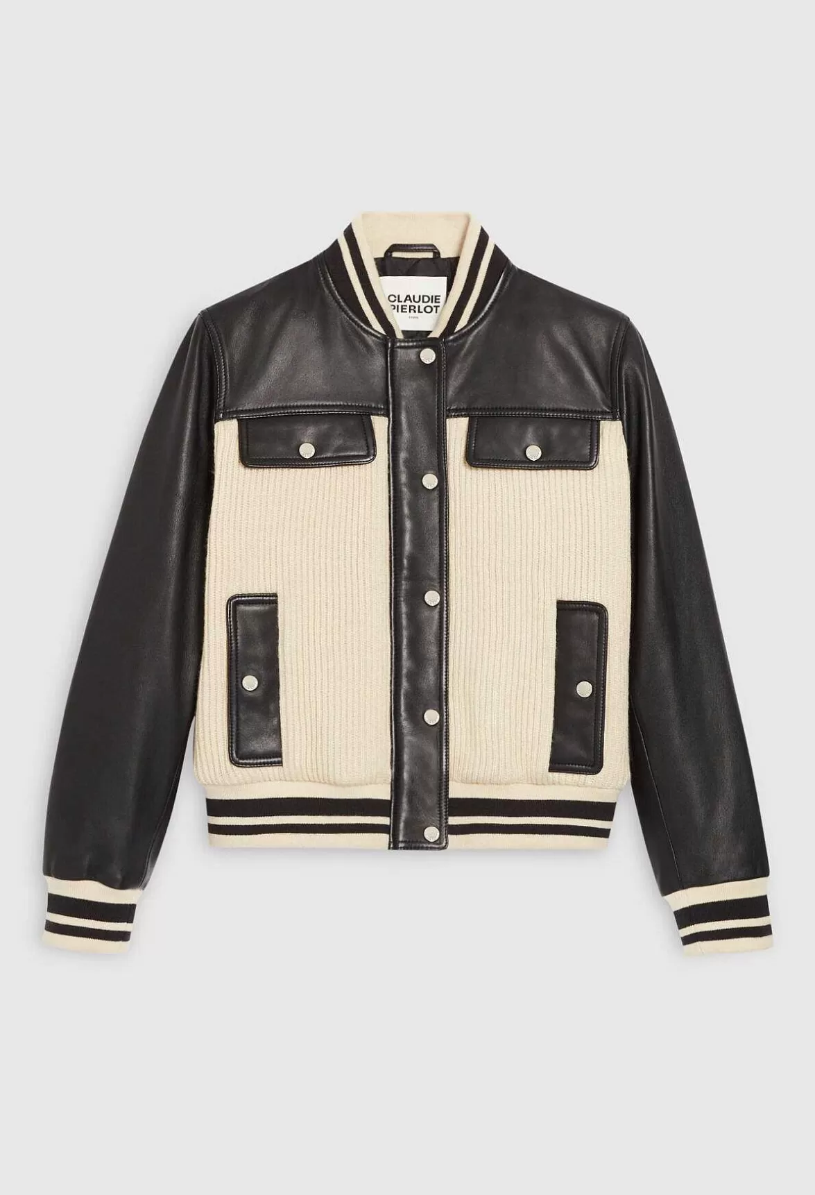 Claudie Pierlot Two Tone Leather And Knit Jacket*Women Jackets And Coats