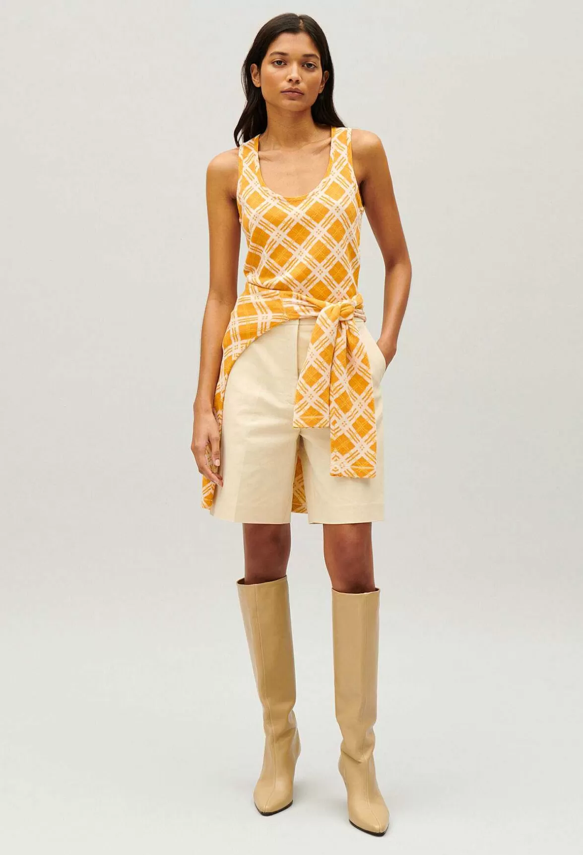 Claudie Pierlot Yellow Checked Vest Top*Women Tops And Shirts